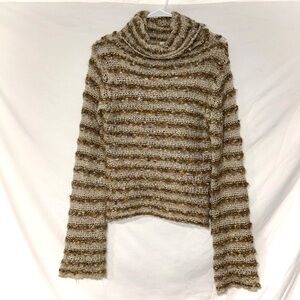 BKE by Buckle Alpaca Blend Striped Brown Tan Cream Women's Turtleneck Sweater